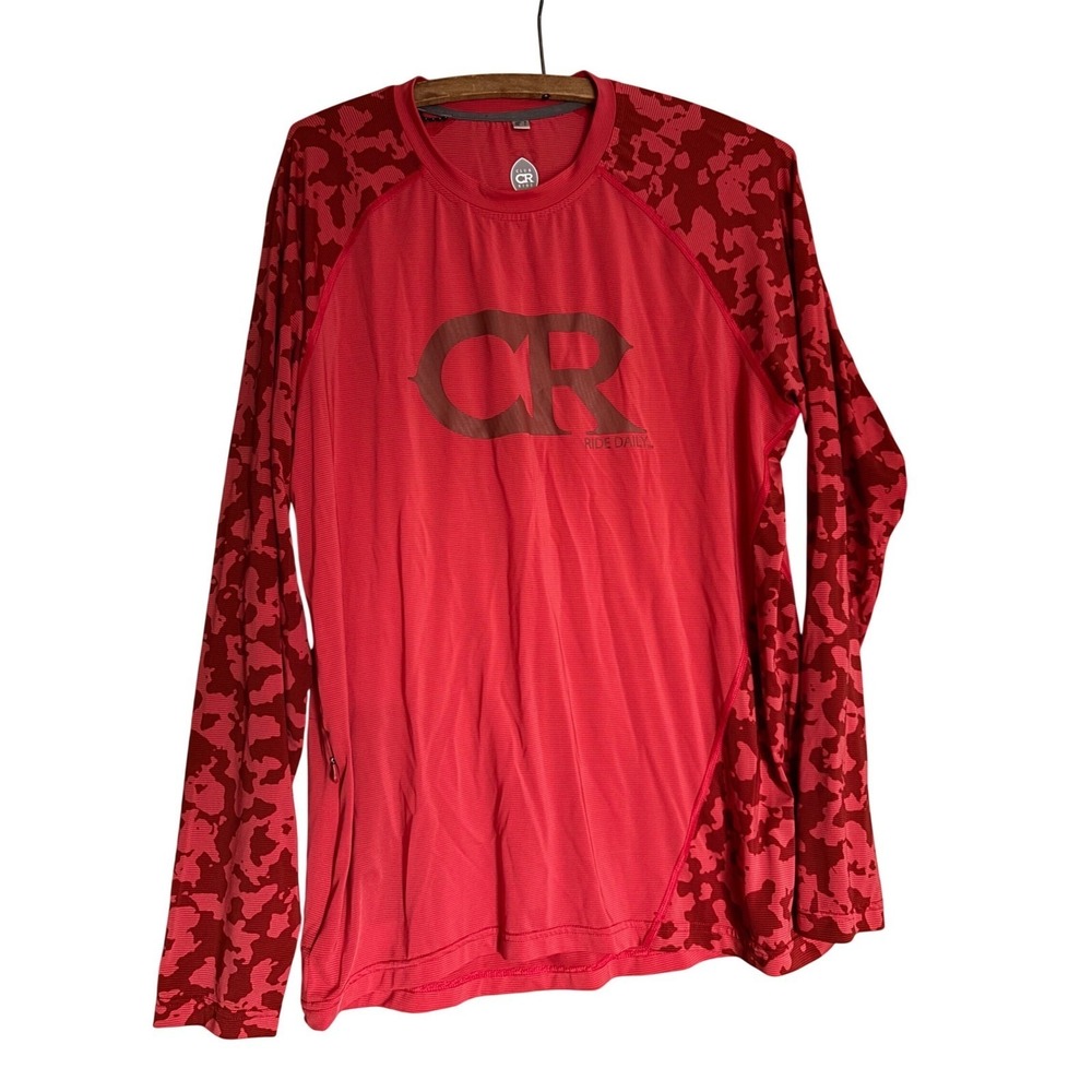 Club Ride Mens M Long Sleeve‎ Cycling Jersey Red Camo MTB Shirt Trails Outdoor